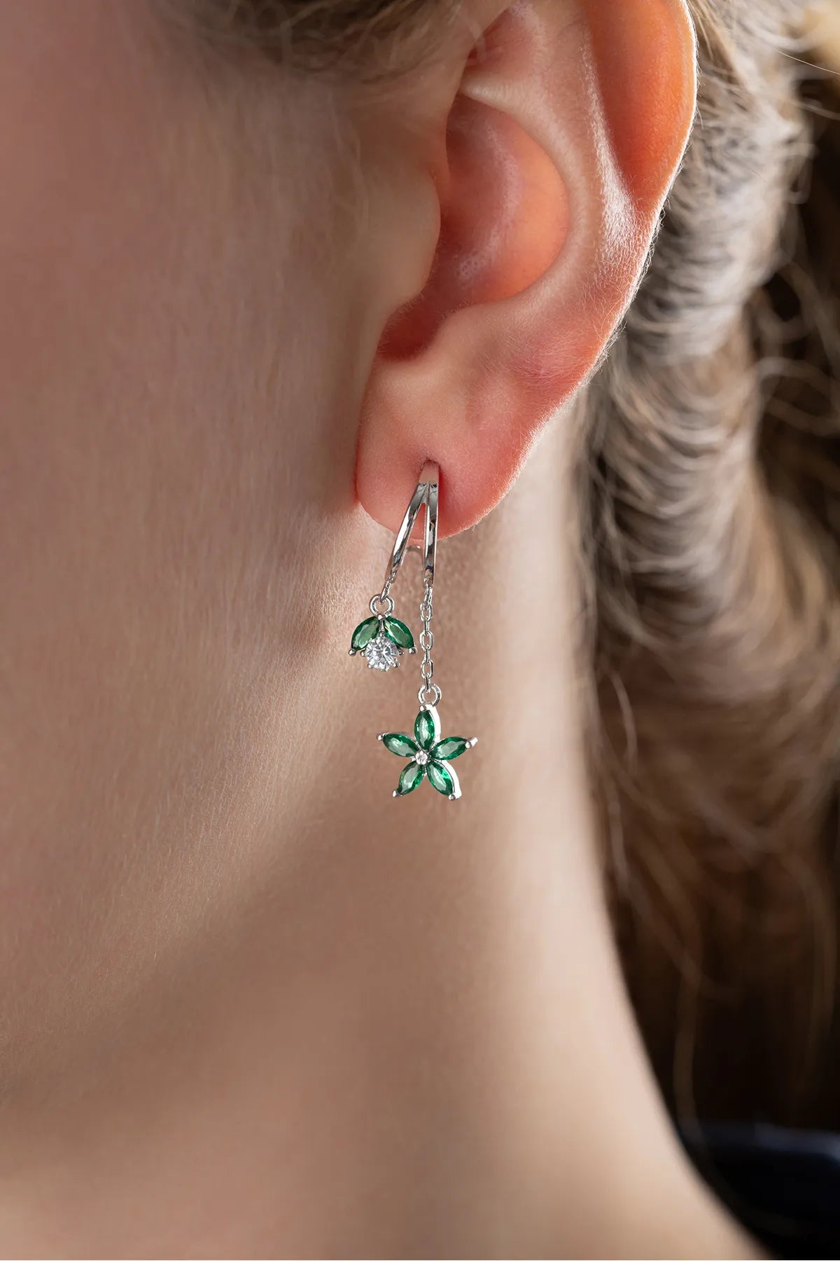 Green Lotus Oorbellen – 925 Zilver & Zirkonia