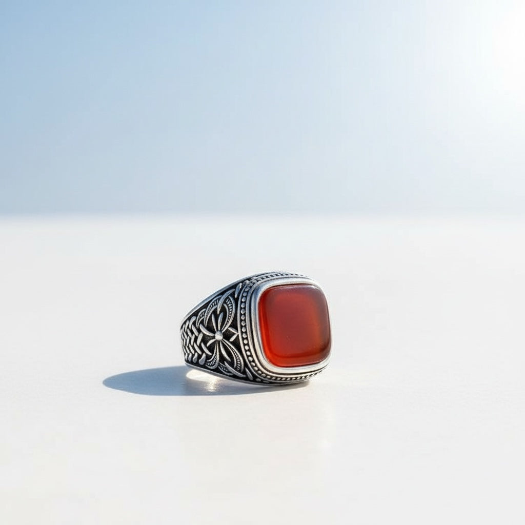 Zilveren Heren Ring Met Agaat Steen
