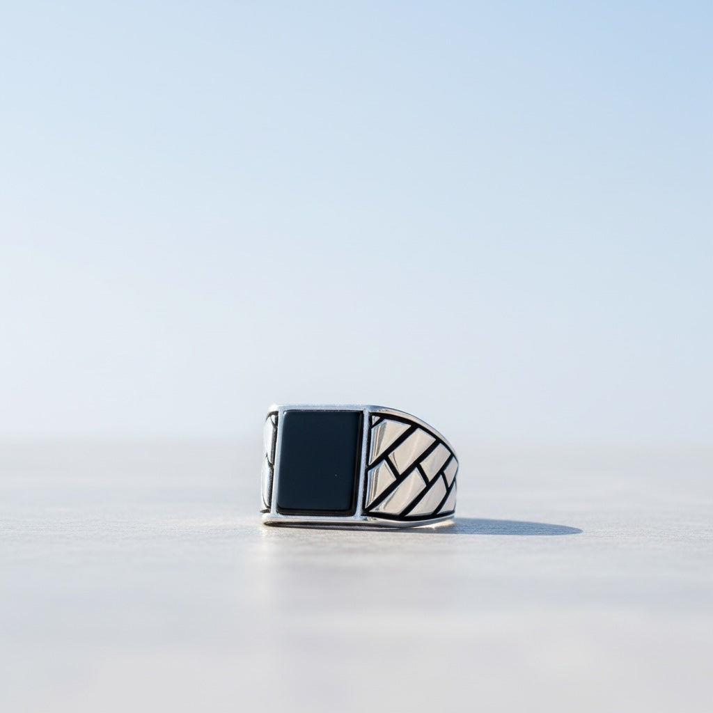 925 Sterling Zilveren Herenring met Onyx Steen