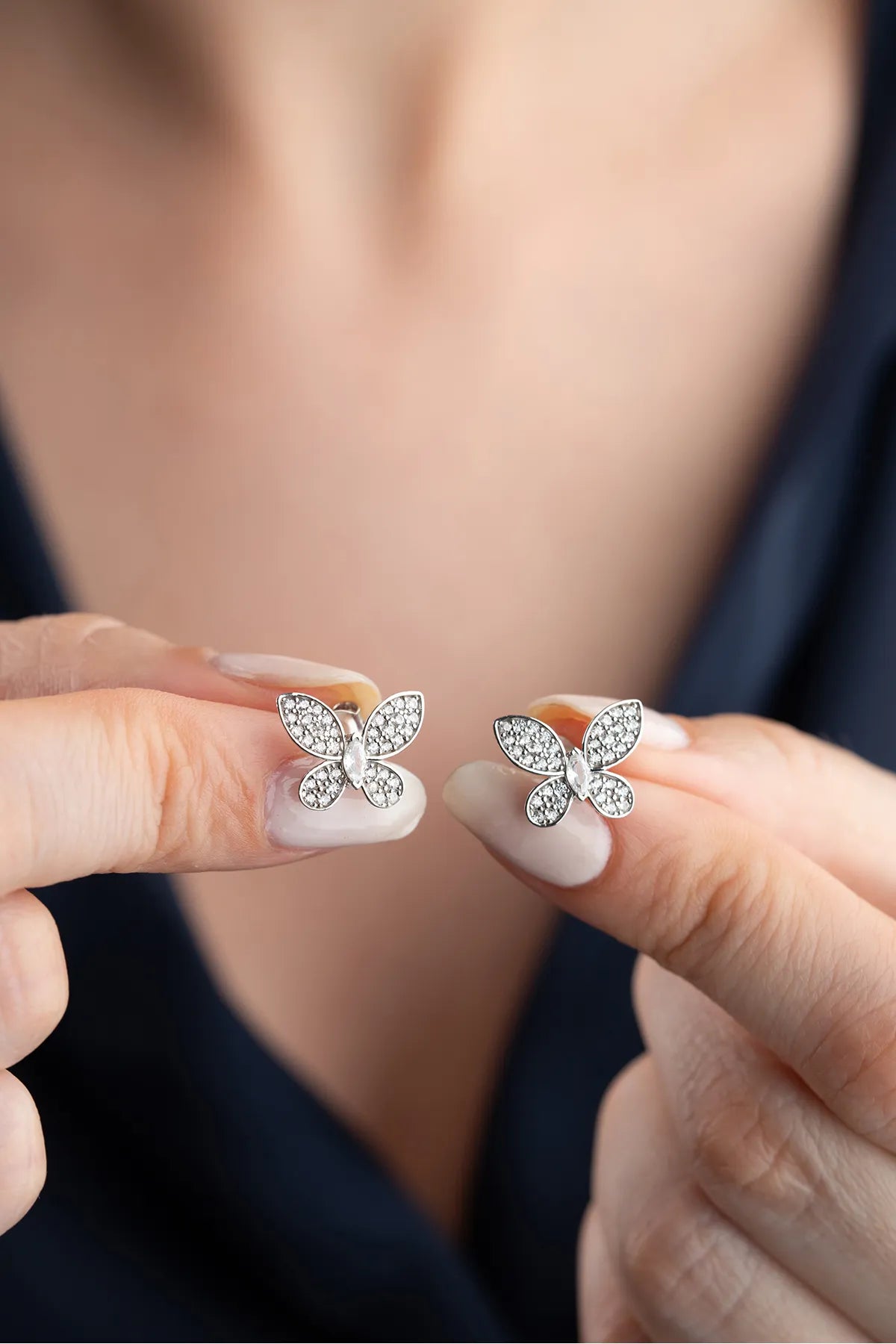 925 Sterling Zilveren Vlinder Oorbellen – Witte Zirkonia