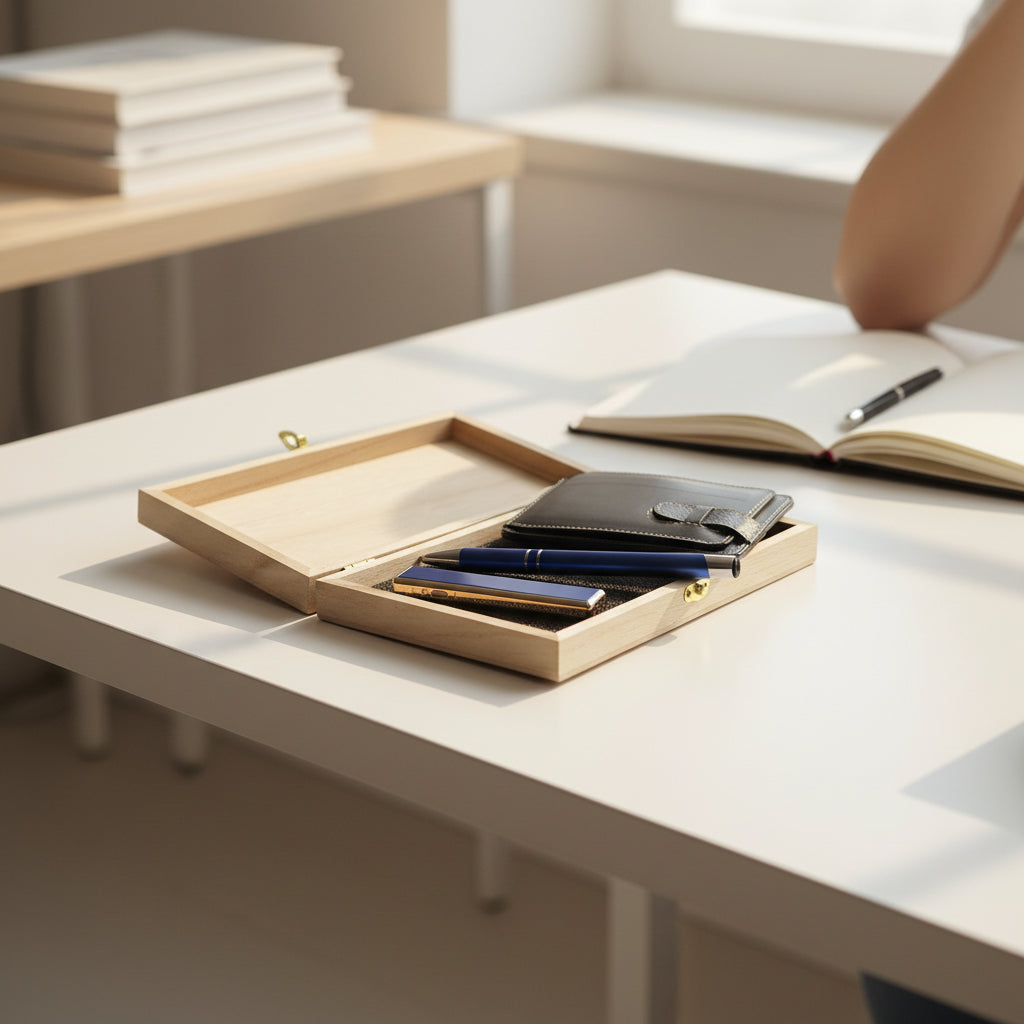 Gepersonaliseerde Leren Kaartenhouder, USB Aansteker & Blauwe Pen Cadeauset