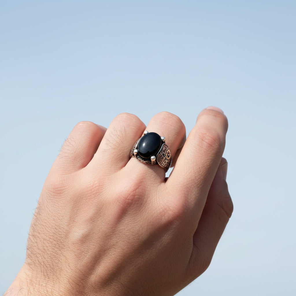 Zilveren Heren Ring Met Onyx