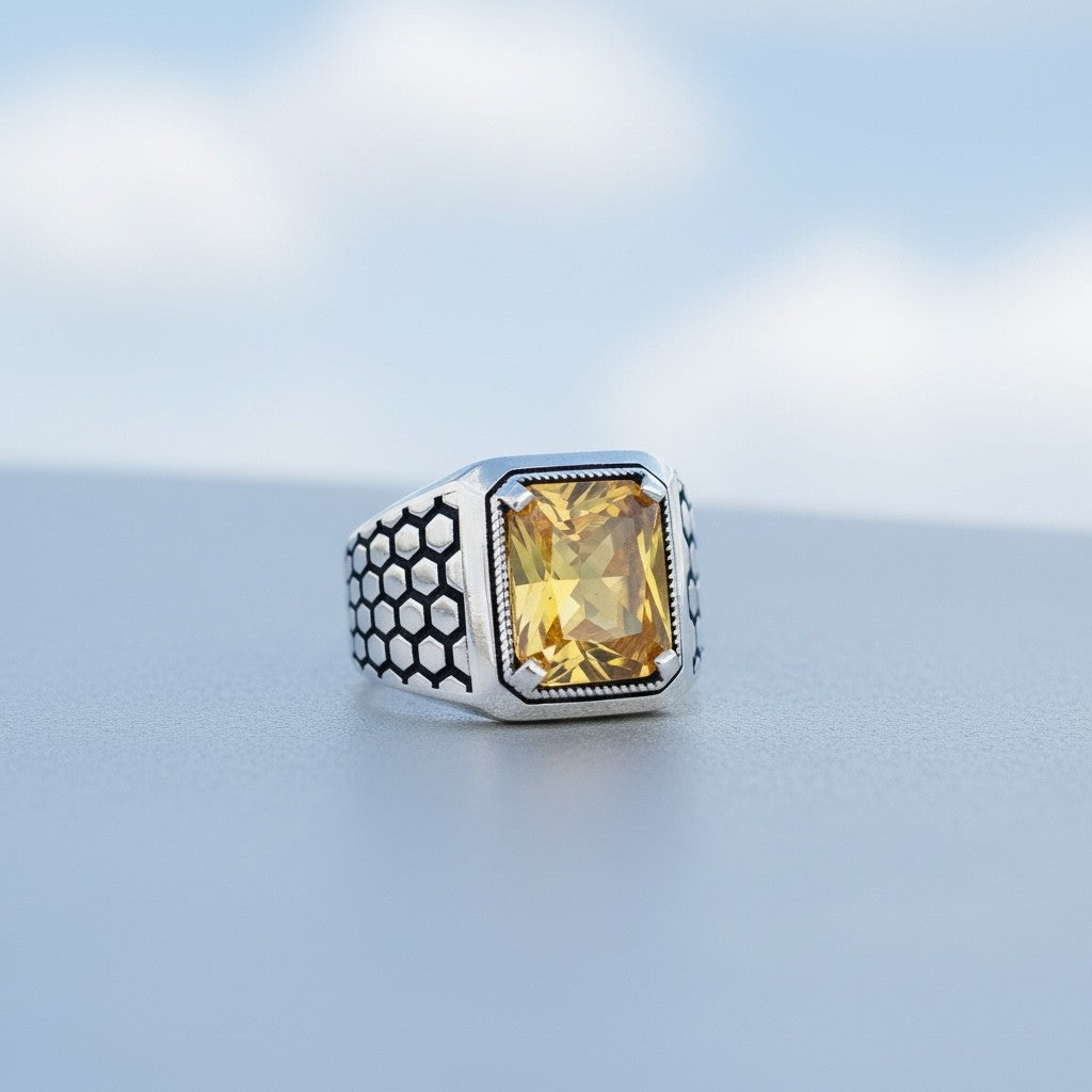 925 Sterling Zilveren Ring met Gele Zirconia Steen