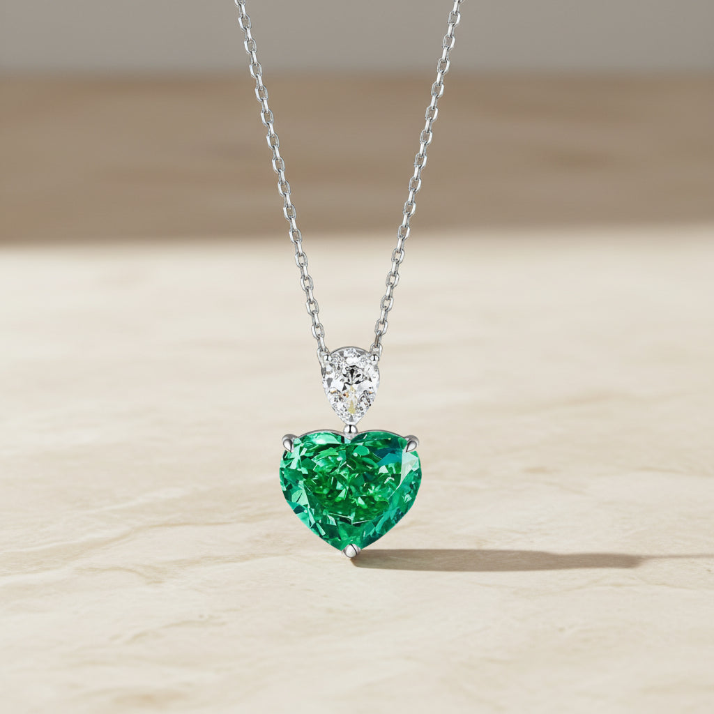 Hartvormige Groene Zirkonia 925 Sterling Zilveren Ketting