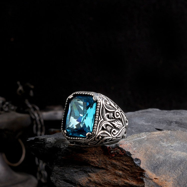 Zilveren heren ring met blauwe steen