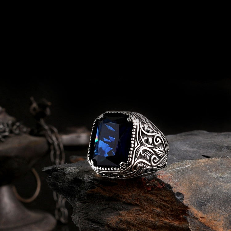 Zilveren heren ring met blauwe steen