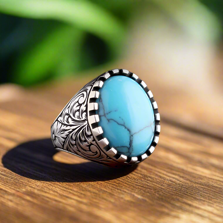 925 Sterling Zilveren Herenring met Turquoise Steen