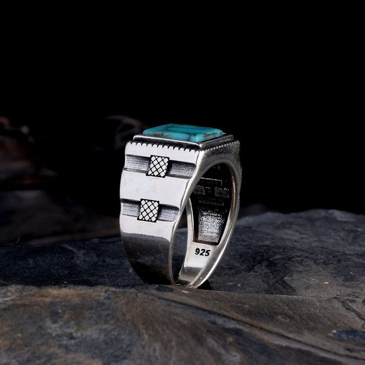925 Sterling Zilveren Herenring met Turquoise Steen