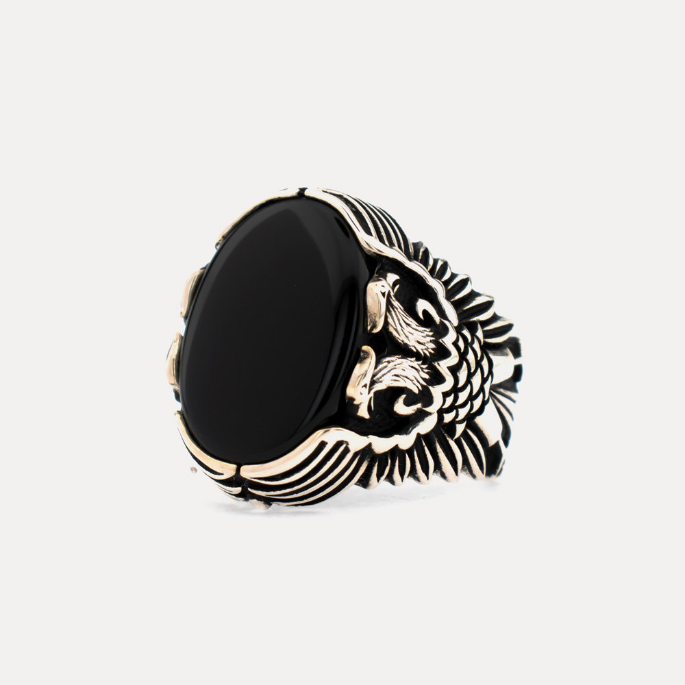 Dubbelkoppige Onyxsteen Zilveren Ring BLK009