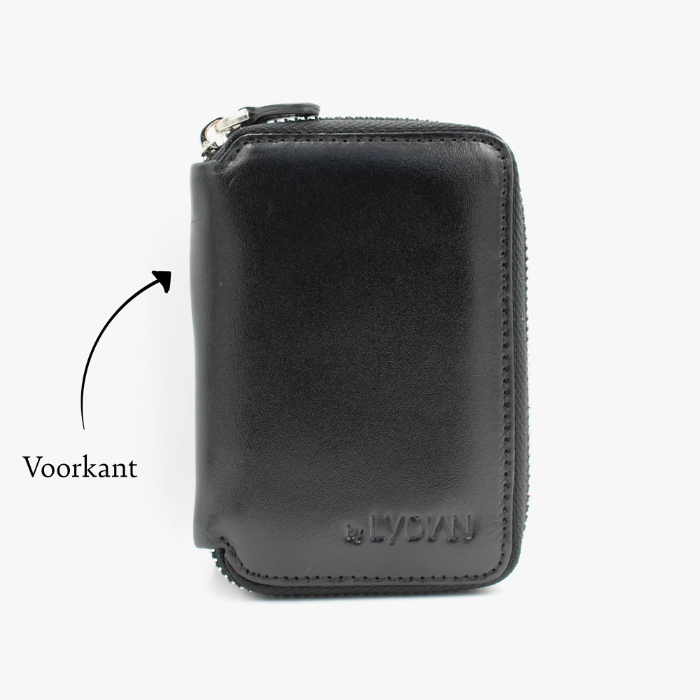 Unisex Zwarte Leren Portemonnee met naam BLW796-S