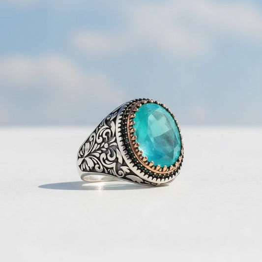 Herenring met Paraiba Steen – 925 Sterling Zilver
