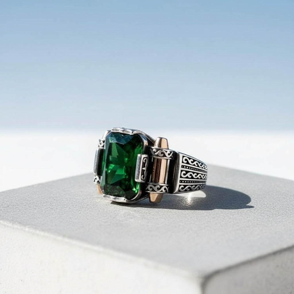 Herenring met Groene Zirkonia – 925 Sterling Zilver