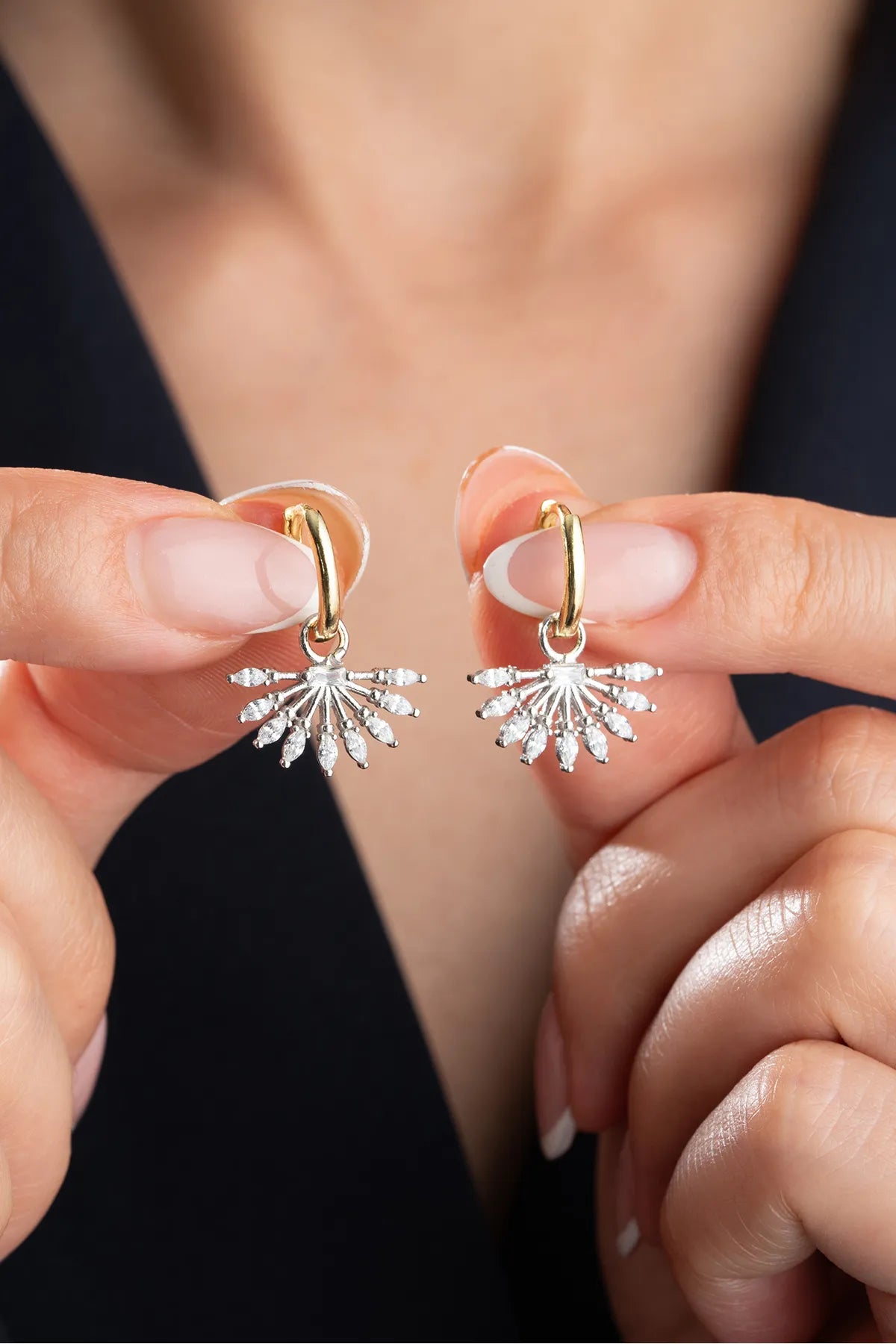Sunburst Oorbellen – 925 Zilver & Verguld met Zirkonia