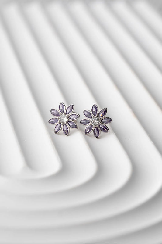 Lotus Bloom Oorbellen – Paars & 925 Zilver