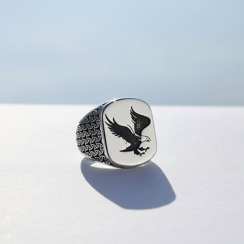 925 Sterling Zilveren Herenring met Arend Motief