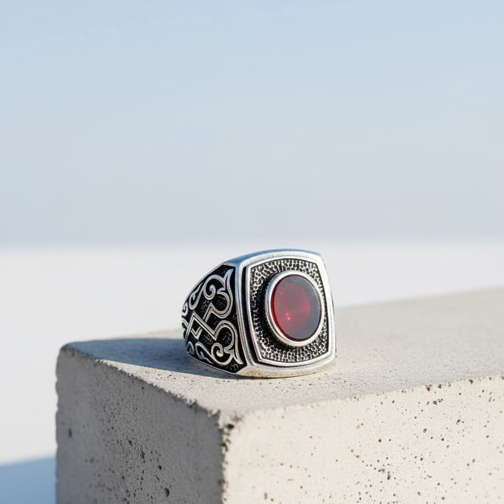 Zilveren Heren Ring Met Agaat Steen