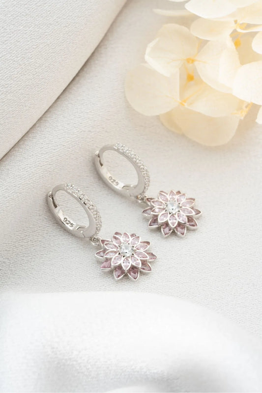925 Sterling Zilveren Lotus Oorbellen met Roze Steentjes