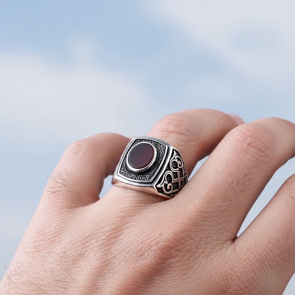Zilveren Heren Ring Met Agaat Steen