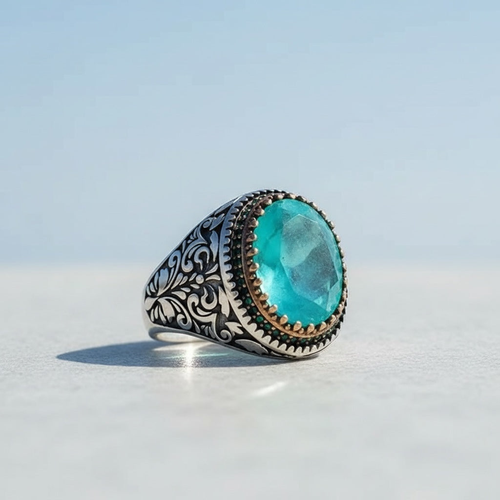 Herenring met Paraiba Steen – 925 Sterling Zilver