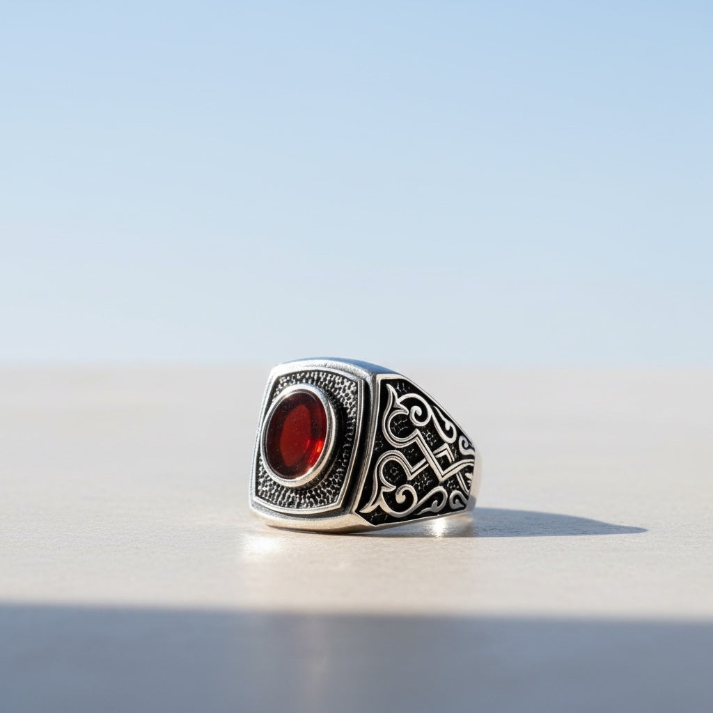 Zilveren Heren Ring Met Agaat Steen