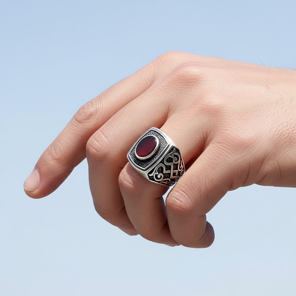 Zilveren Heren Ring Met Agaat Steen
