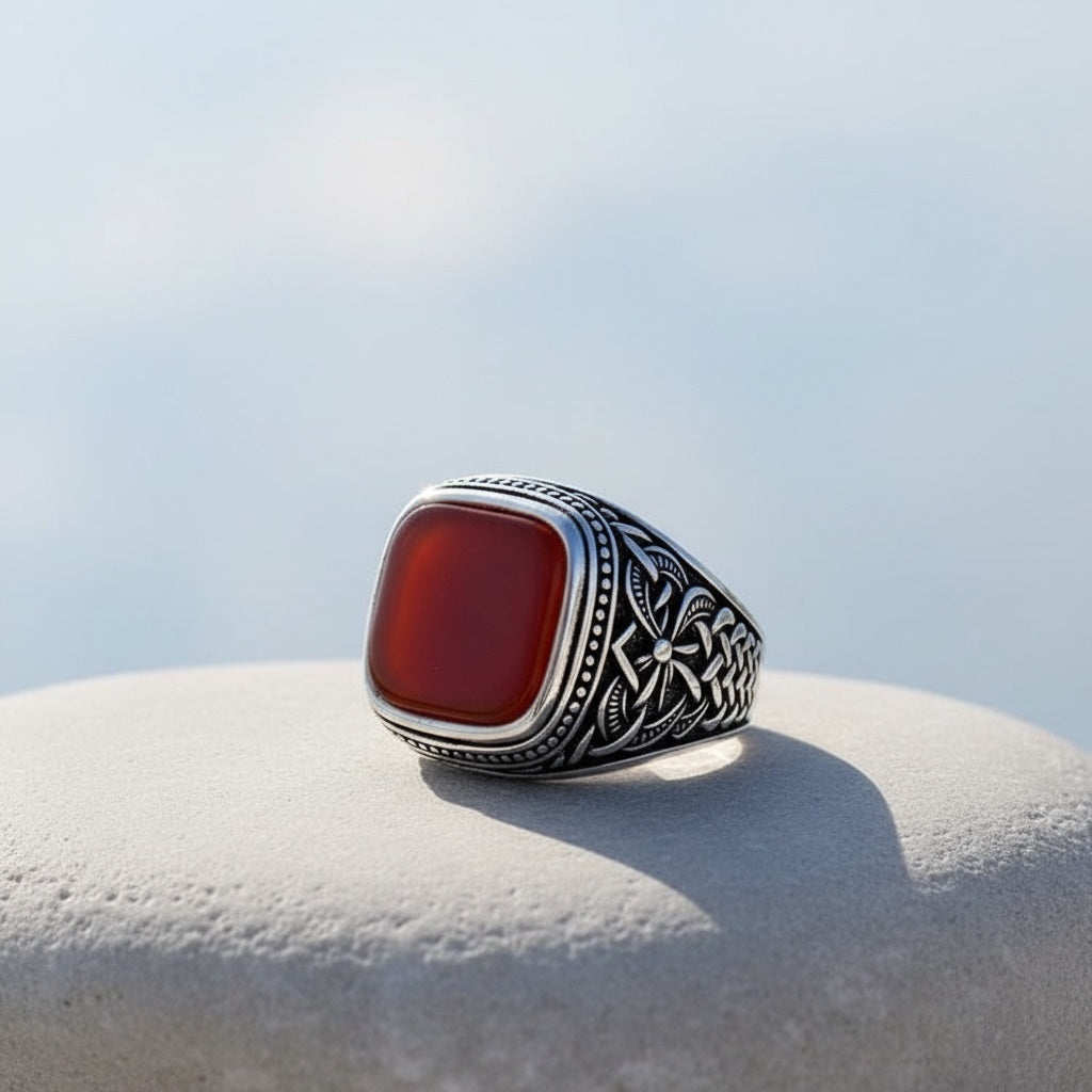 Zilveren Heren Ring Met Agaat Steen