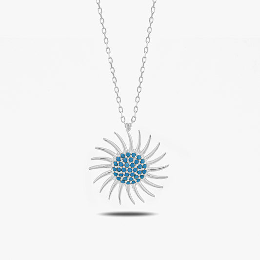 Turquoise Steen Zon Zilveren Ketting