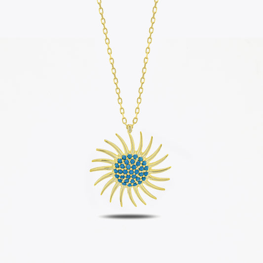 Turquoise Steen Zon Zilveren Ketting