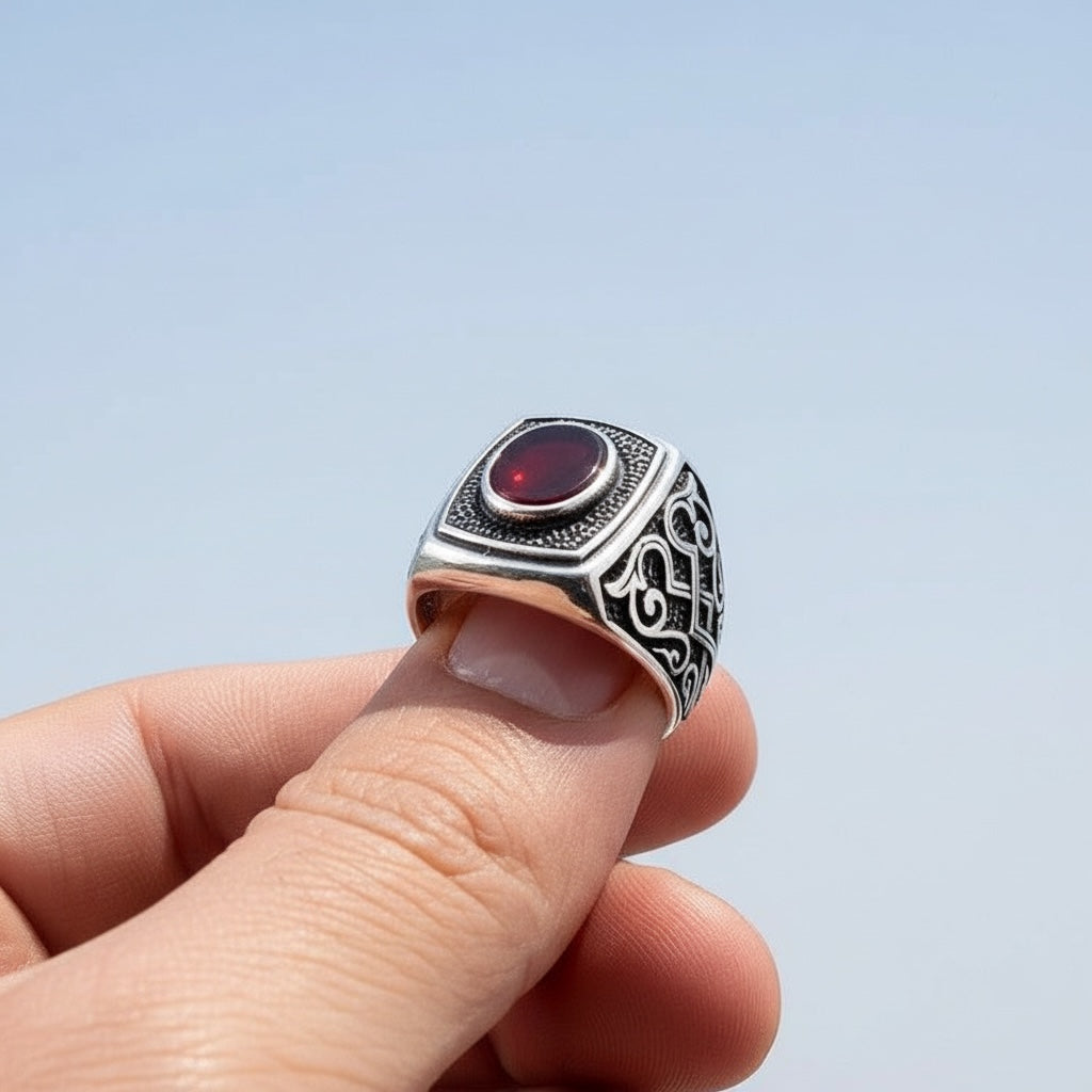 Zilveren Heren Ring Met Agaat Steen