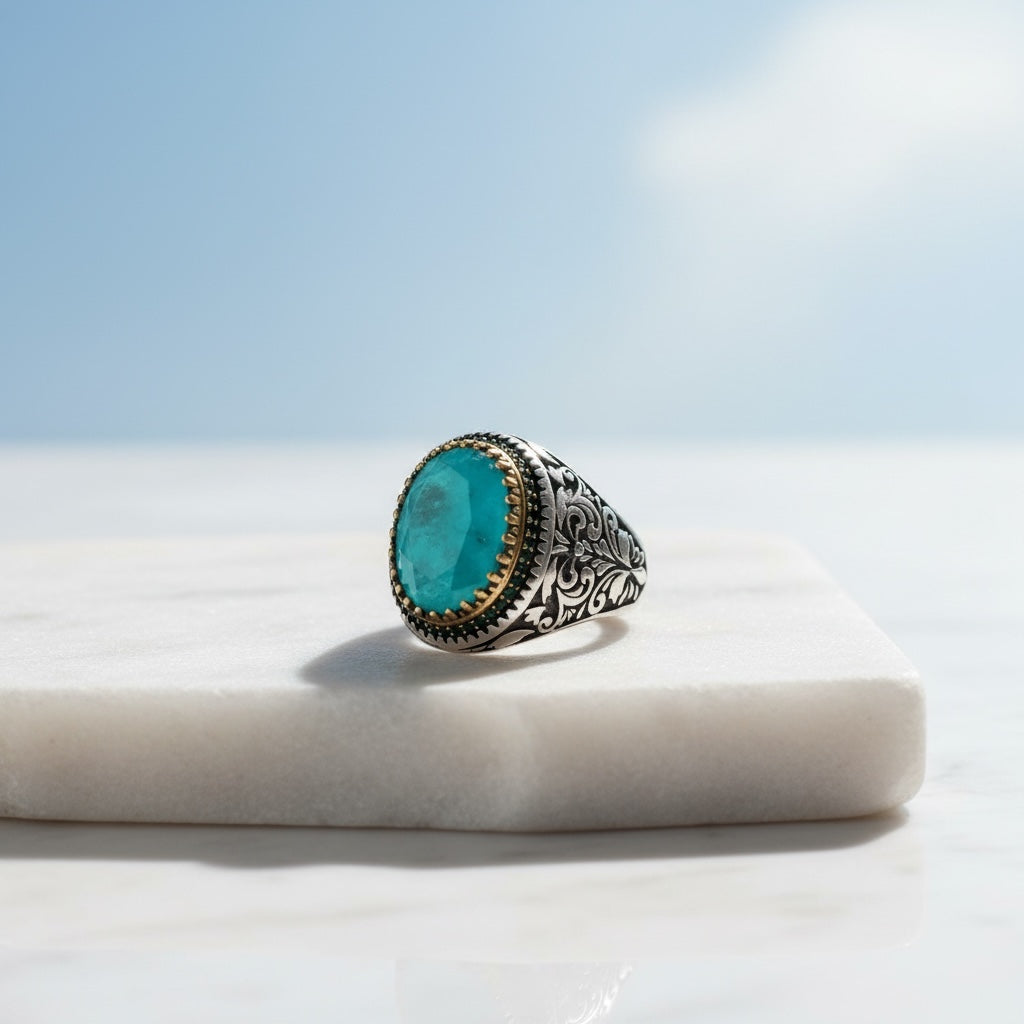 Herenring met Paraiba Steen – 925 Sterling Zilver
