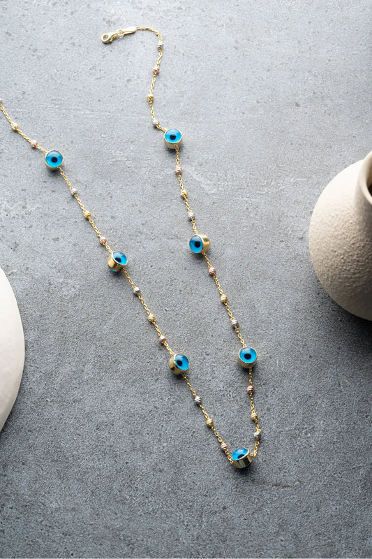 Boze Oog Kralen Ketting – 925 Zilver – Blue Aura