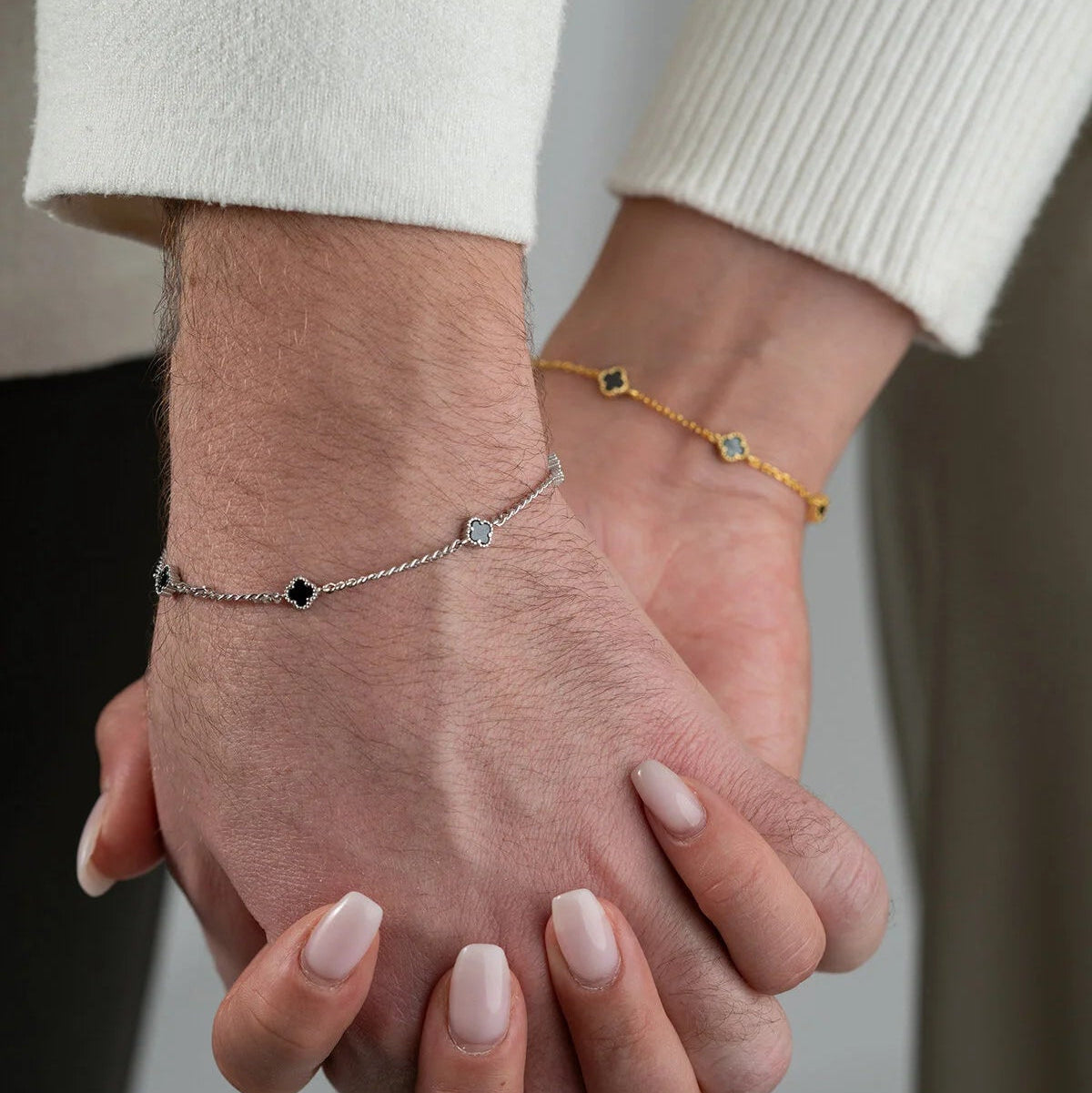 925 Sterling Zilver Klavervier Armband Set voor Koppels