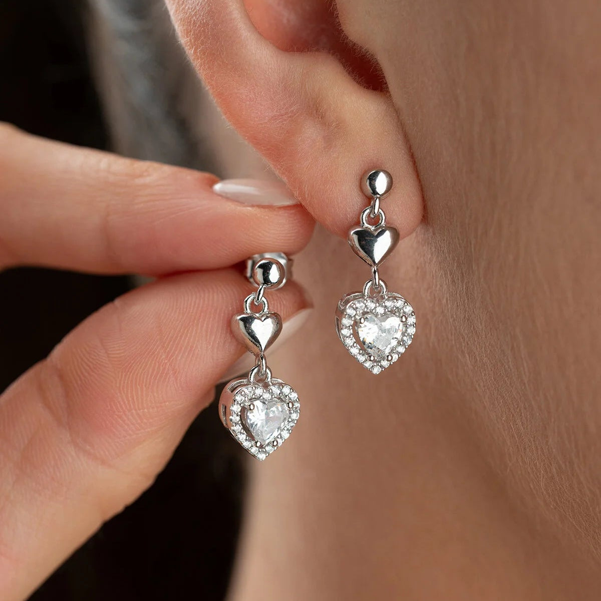 Hartvormige Oorbellen met Zirkonia – 925 Zilver