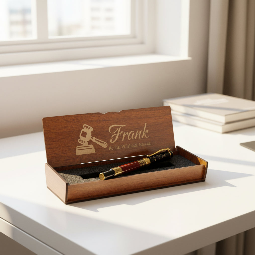 Persoonlijk Gegraveerde Roller Pen in Houten Doos - Advocaten Cadeau