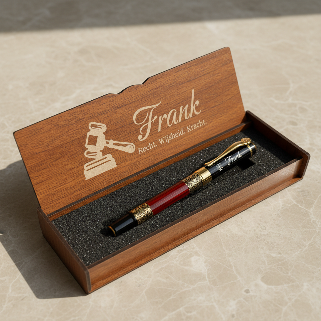 Persoonlijk Gegraveerde Roller Pen in Houten Doos - Advocaten Cadeau