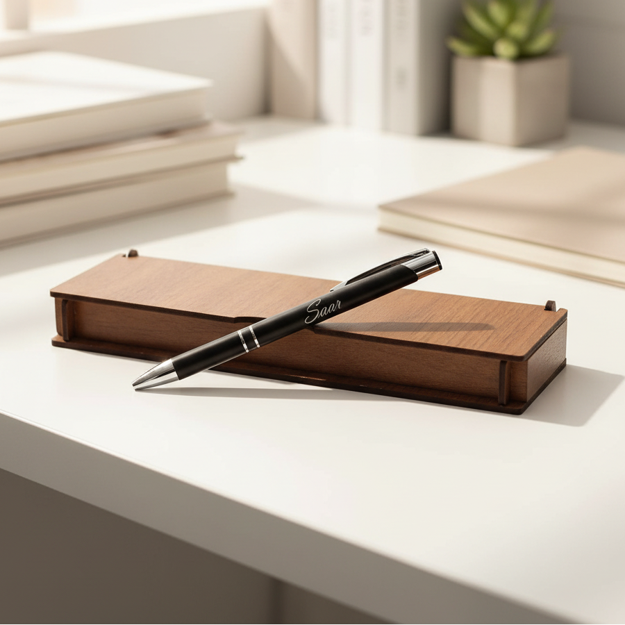 Gepersonaliseerde Pen Set - Schrijfset Met Gegraveerde Houten Doos BLP014