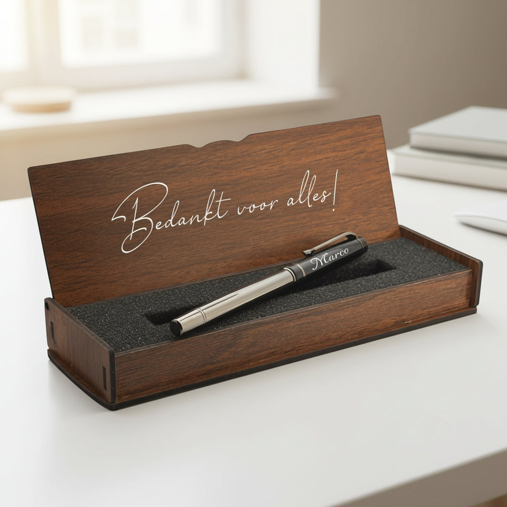 Gepersonaliseerde Pen Set - Schrijfset Met Gegraveerde Houten Doos