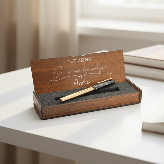 Gepersonaliseerde Pen in Houten Doos – Afscheids- & Bedankcadeau