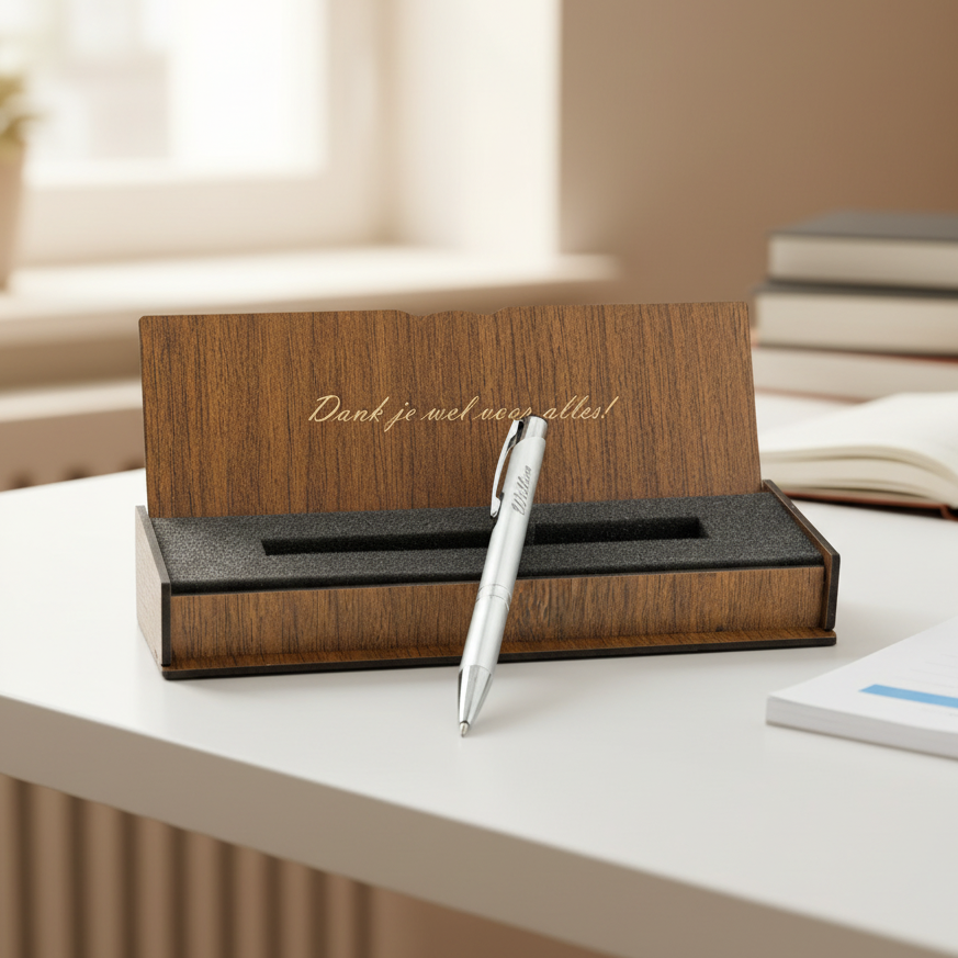 Gepersonaliseerde Balpen - Schrijfset Met Gegraveerde Houten Doos