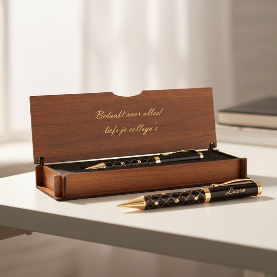 Gepersonaliseerde Penset - Schrijfset met Gegraveerde Houten Doosje BLP2115