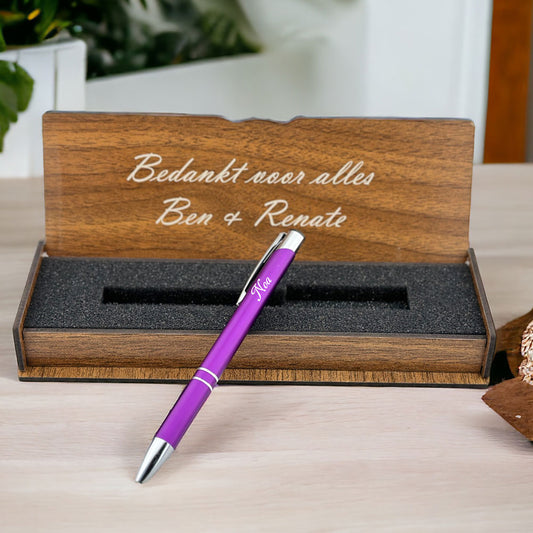 Gepersonaliseerde Balpen - Schrijfset Met Gegraveerde Houten Doos