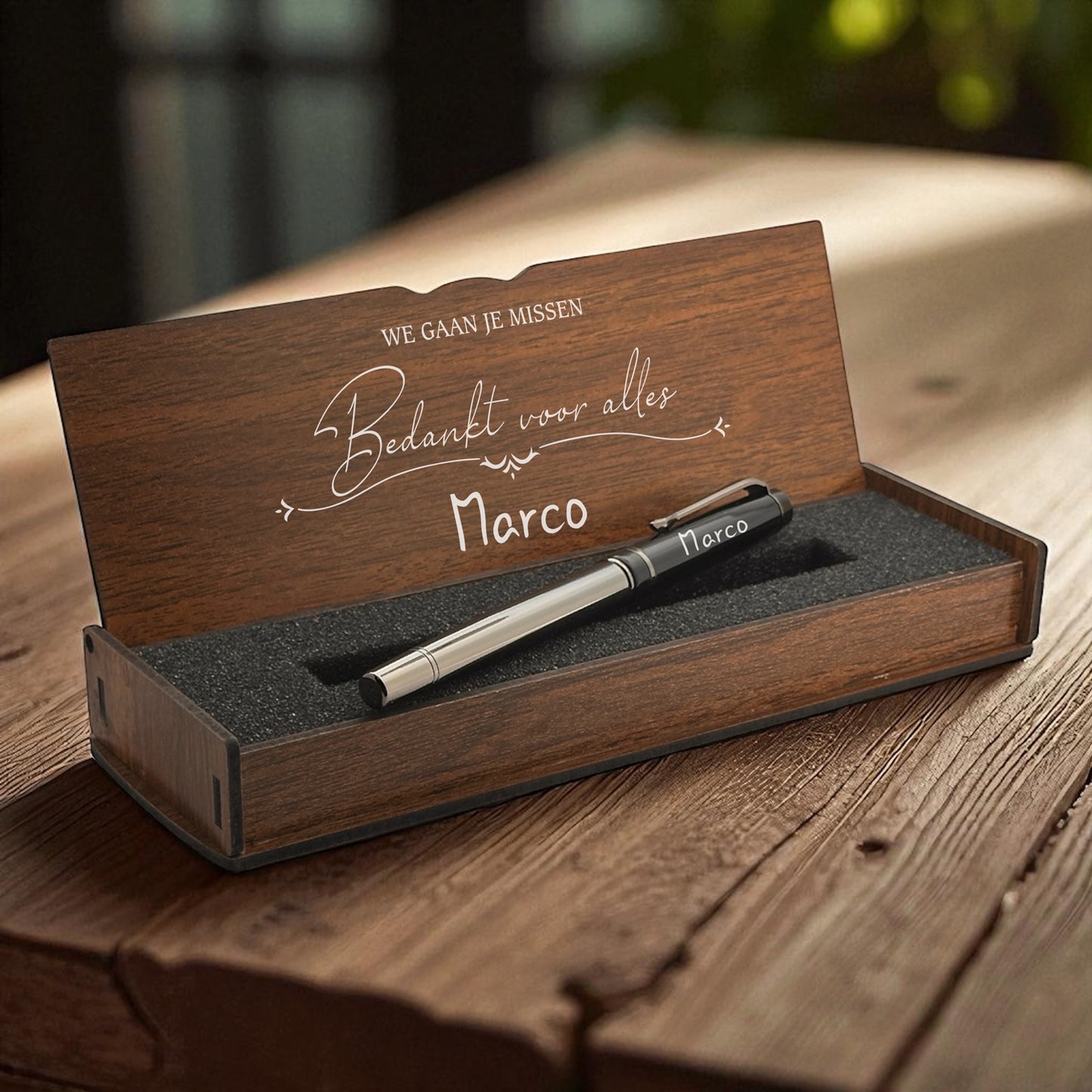 Gepersonaliseerde Penset - Schrijfset met Gegraveerde Houten Doosje BLPI2021