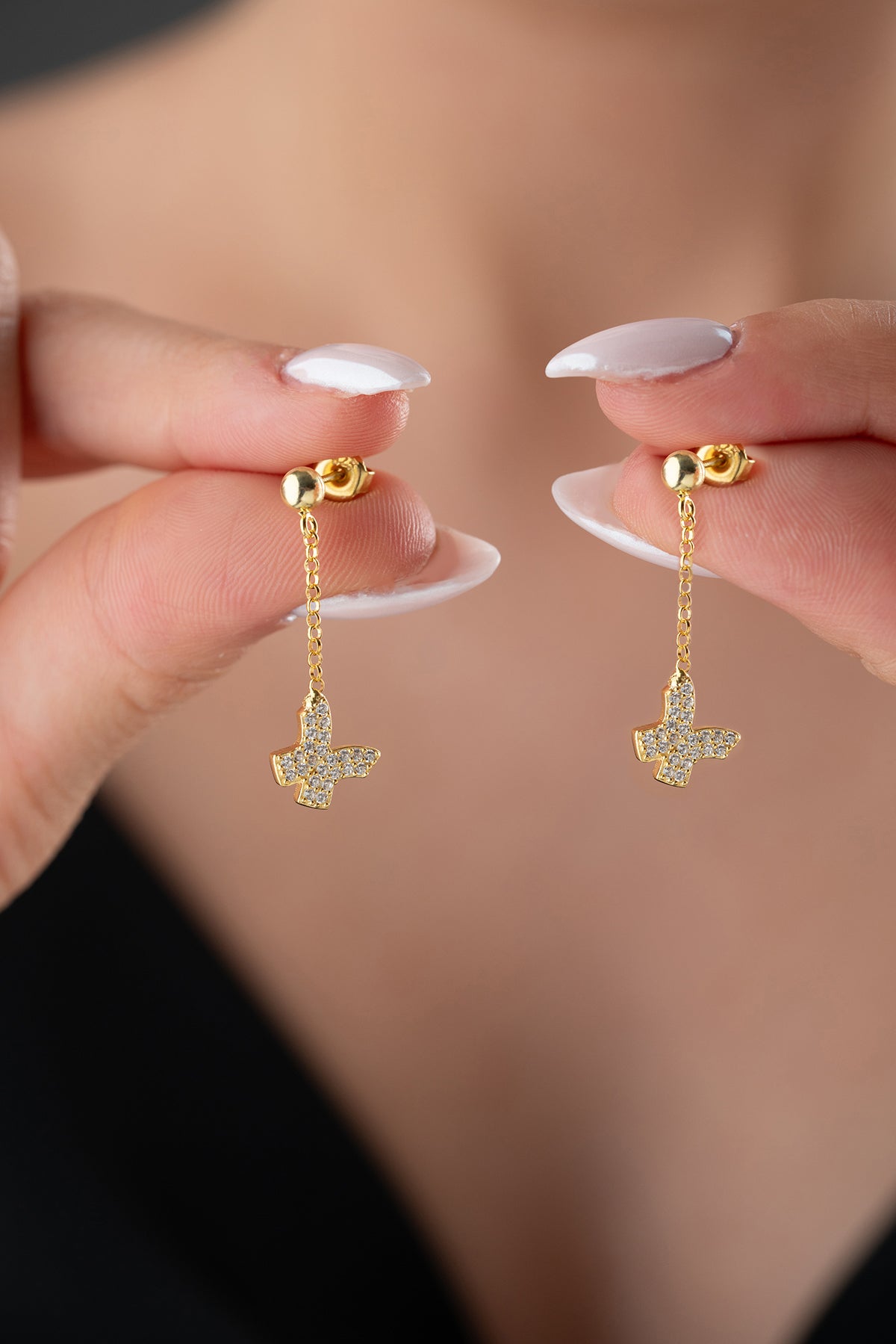 Butterfly Shine Oorbellen met Kettinkje