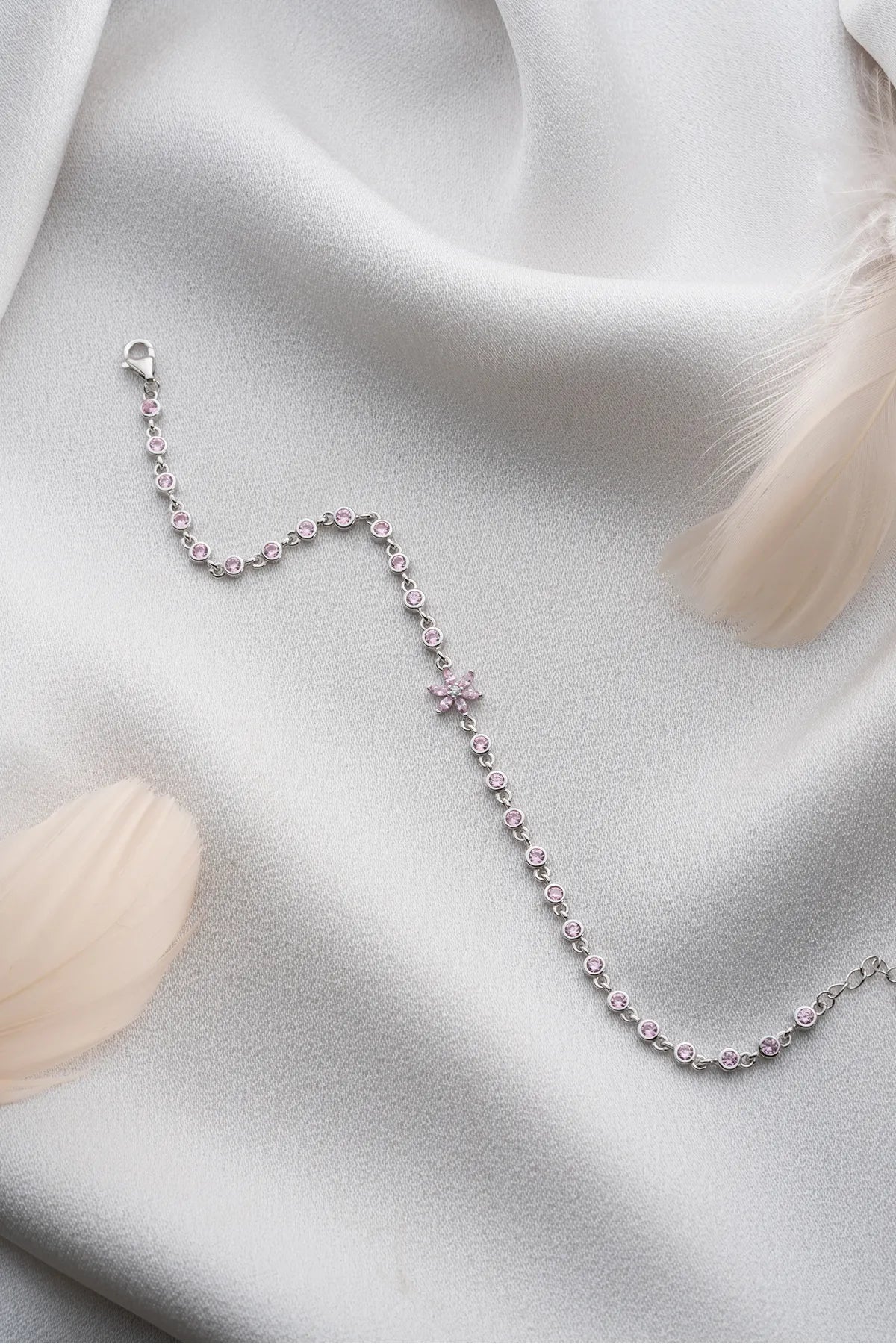 925 Sterling Zilveren Armband met Roze Lotus & Waterlijn Design