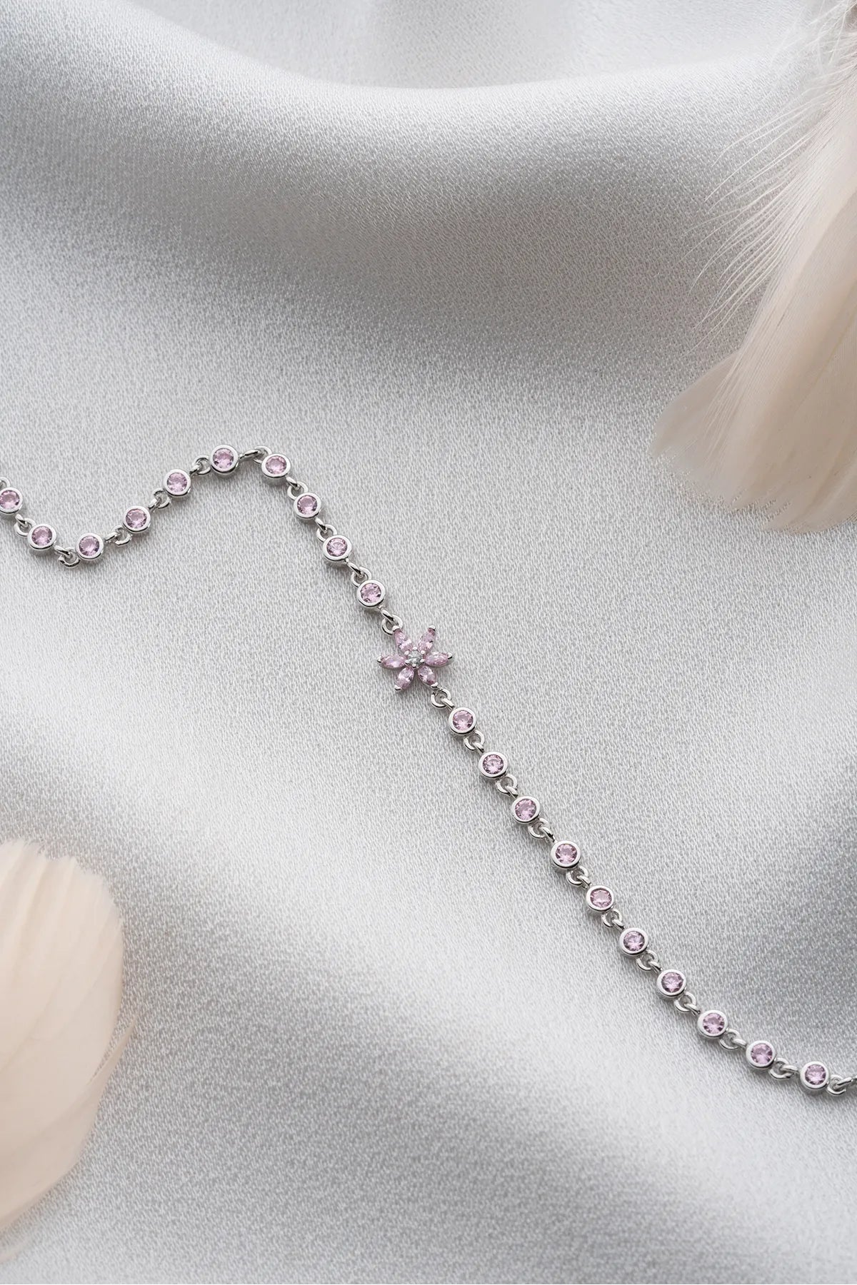 925 Sterling Zilveren Armband met Roze Lotus & Waterlijn Design