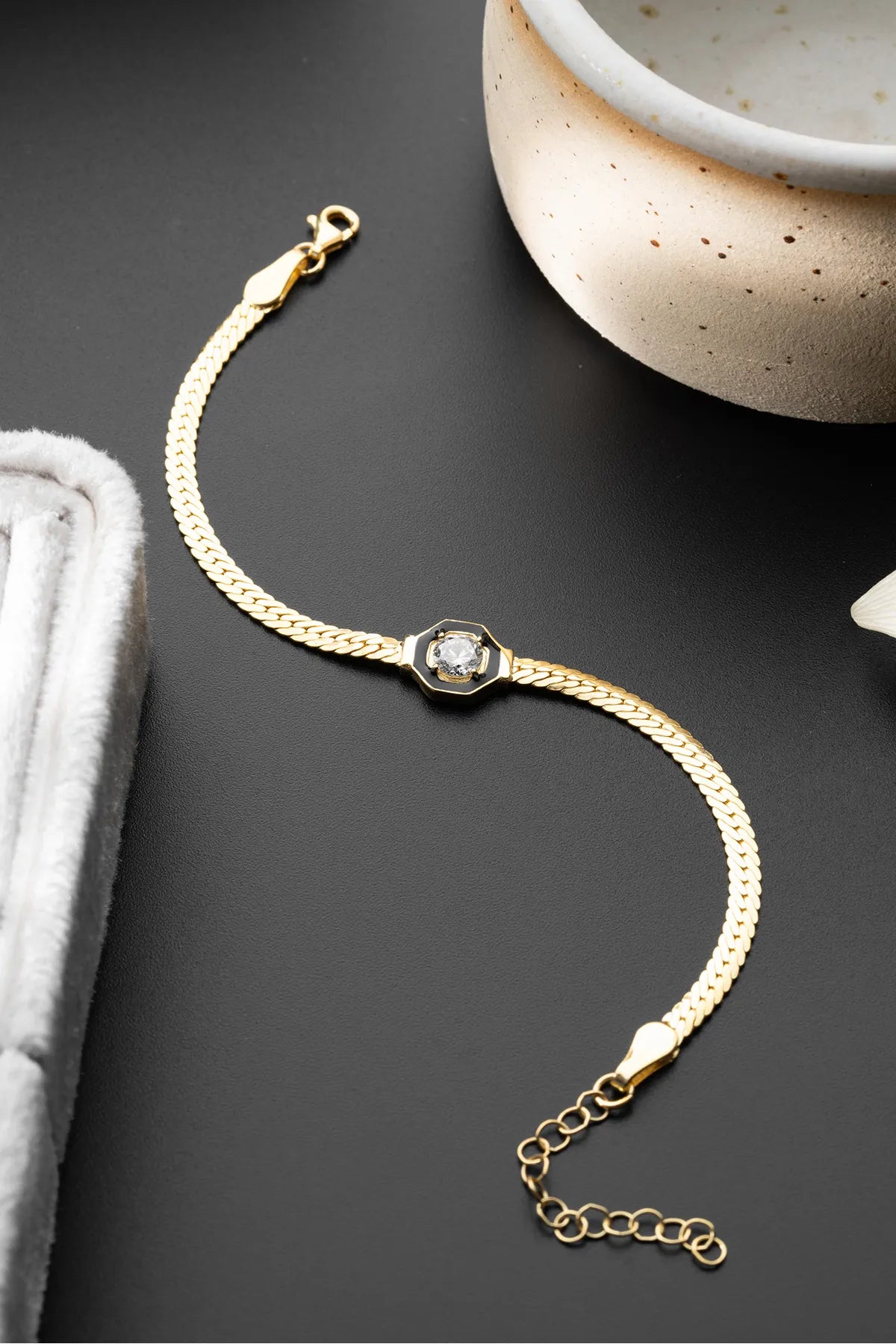 925 Sterling Zilveren Armband met Goudlaag & Zwarte Emaille