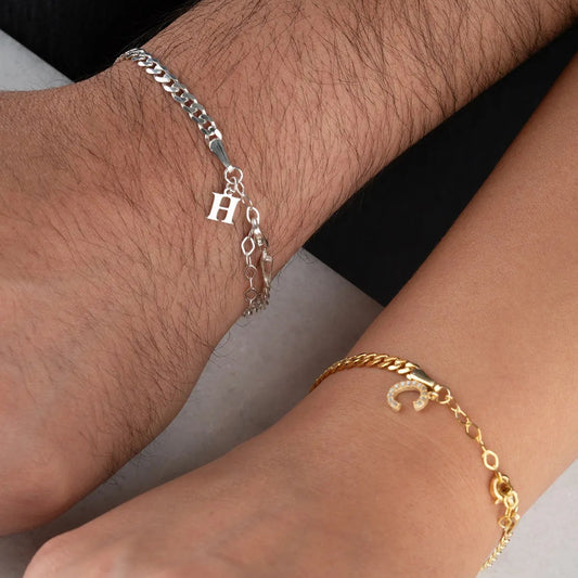 925 Sterling Zilveren Gepersonaliseerde Koppelarmband met Initiaal