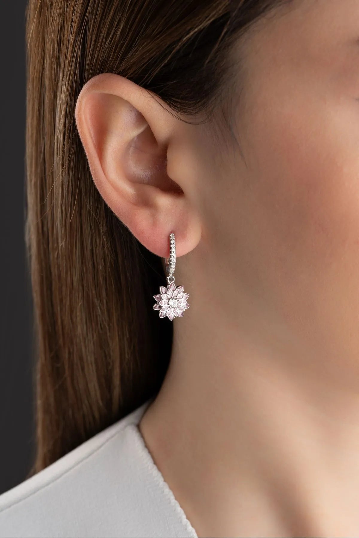 925 Sterling Zilveren Lotus Oorbellen met Roze Steentjes