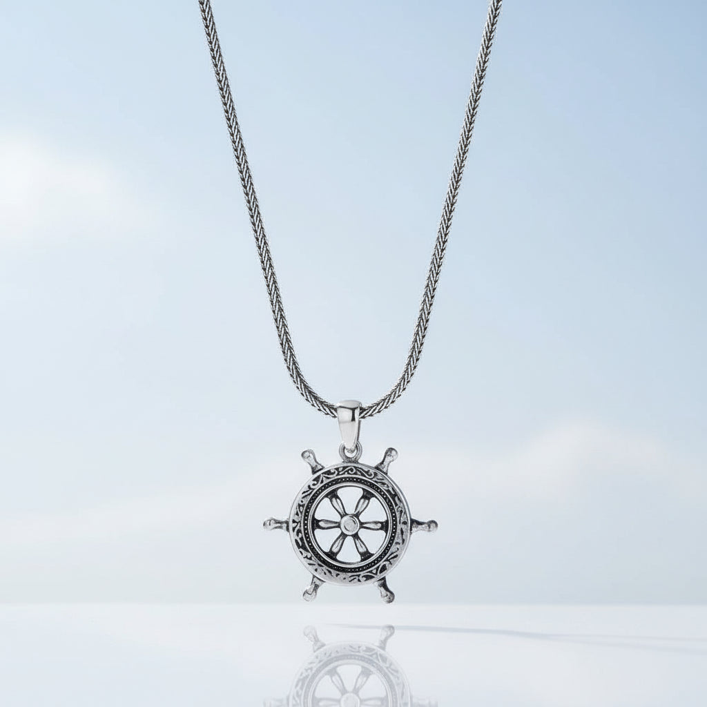 By LYDIAN Zilveren Ketting met scheepswiel hanger BLYDK083