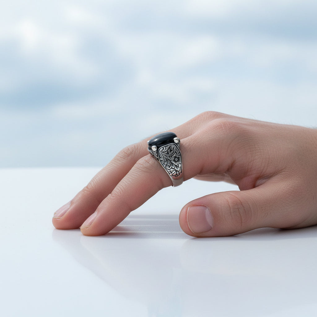 Zilveren Heren Ring Met Onyx